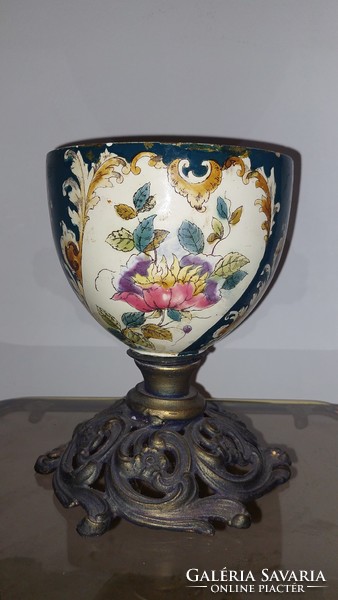 Antique faience kerosene lamp