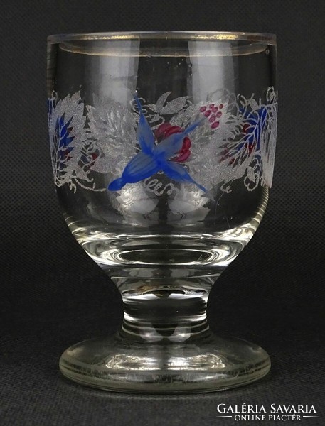 1O210 Régi vastagfalú kézzel festett fújt üveg pohár üveg kupa 12 cm