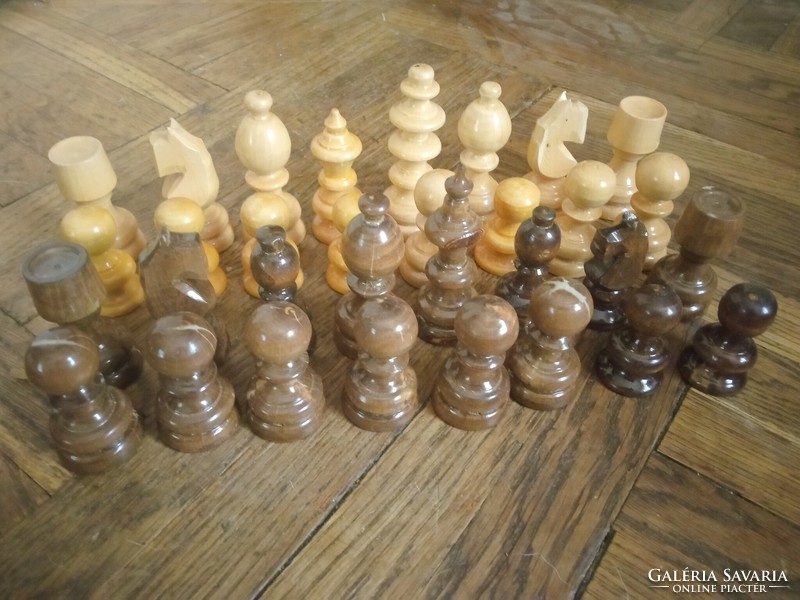 Beautiful classic carved wooden chess pieces