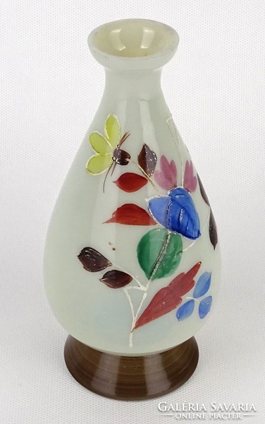 1O213 old painted art deco blown glass vase 17 cm