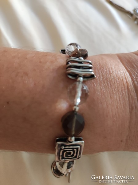 Silver bracelet with smoky quartz and mountain crystal stone (silpada)