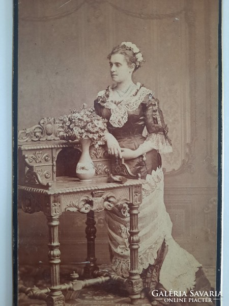 Antique large cabinet photo, elegant lady, Prague, around 1880