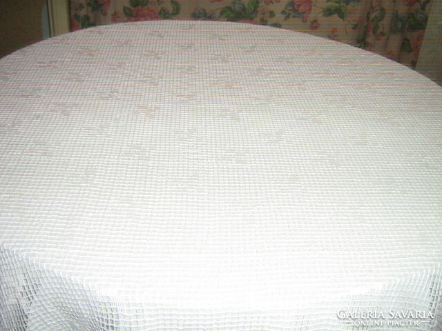 Beautiful special lace curtain or bedspread sewn on white silk