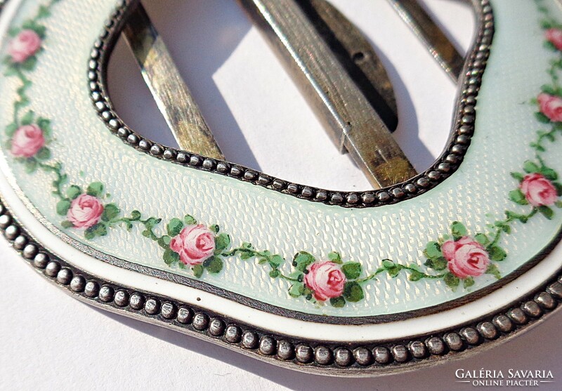 Old Austrian fire enamel silver belt buckle, flawless