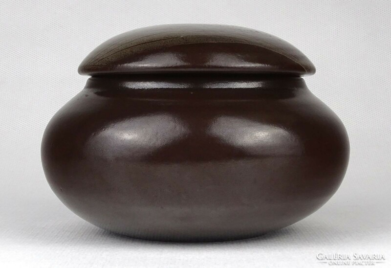 1O567 Jelzett IDEA iparművészeti barna kerámia bonbonier