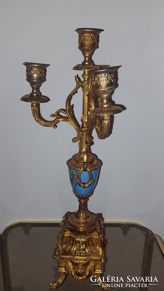 Antique French gilded painted porcelain candle holder
