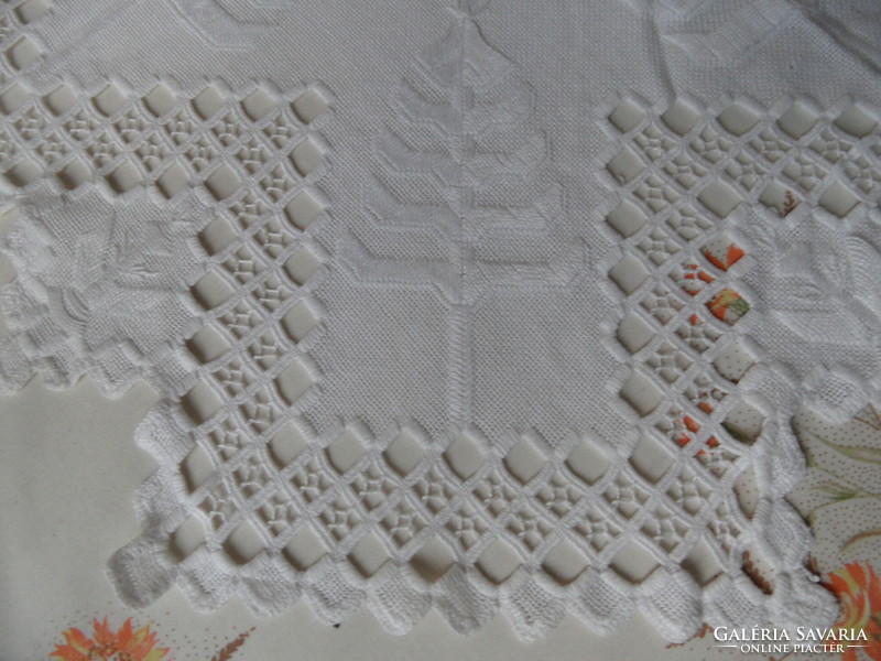 Hand-embroidered white Christmas tablecloth