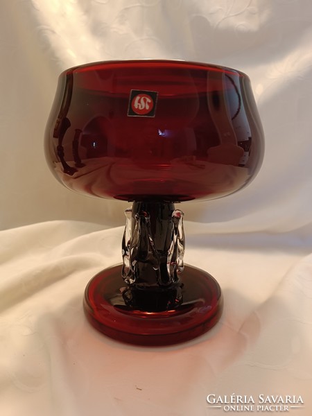 Vintage hand blown glass goblet ruby red and transparent