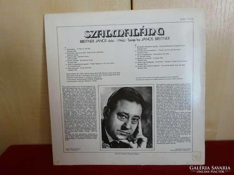 VINYL nagylemez - PEPITA LPX- 17476. STEREO-Mono. Szalmaláng, Breitner János dalai. Jókai.