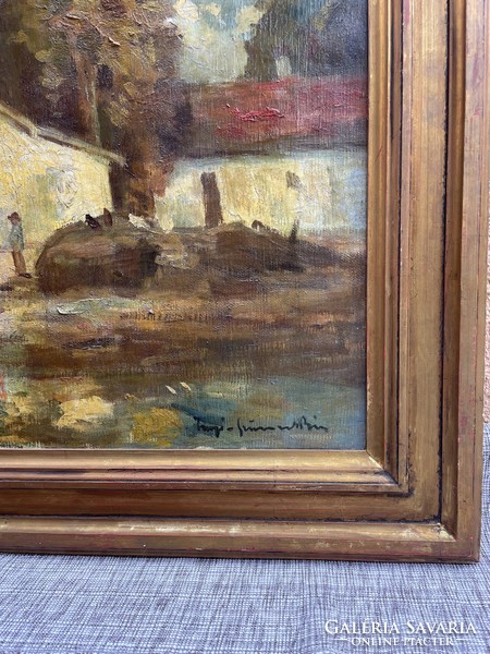 Béla Iványi Grünwald (1867 - 1940) red-roofed house painting /with certificate of authenticity/