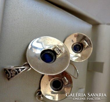 Silver lapis earrings pendant set