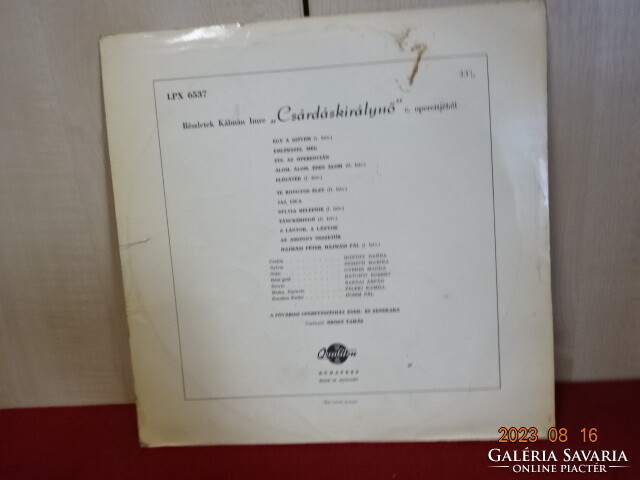 VINYL nagylemez - QUALITON LPX- 6537. kÁLMÁN iMRE - CSÁRDÁSKIRÁLYNŐ.  Jókai.