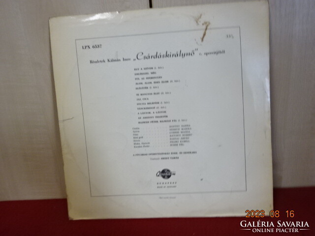 Vinyl LP - qualiton lpx- 6537. Imre Kálmán - queen of taverns. Jokai.