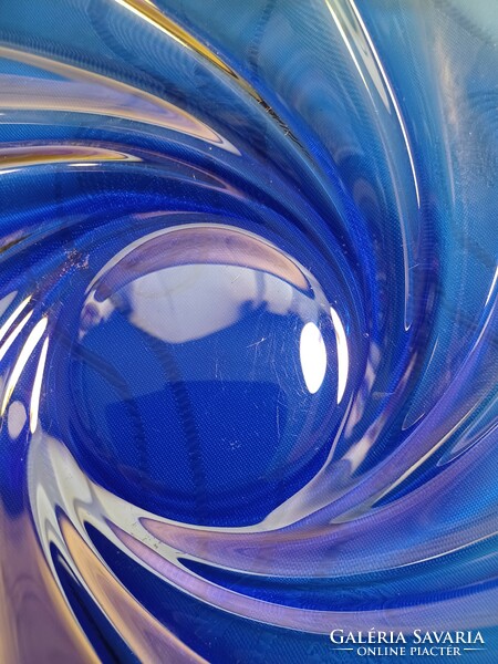 Large blue French glass centerpiece serving bowl