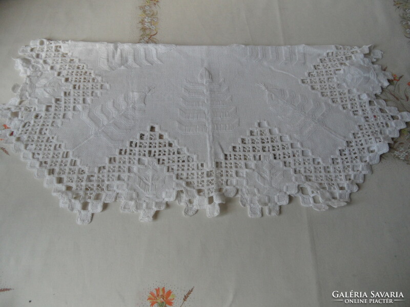 Hand-embroidered white Christmas tablecloth