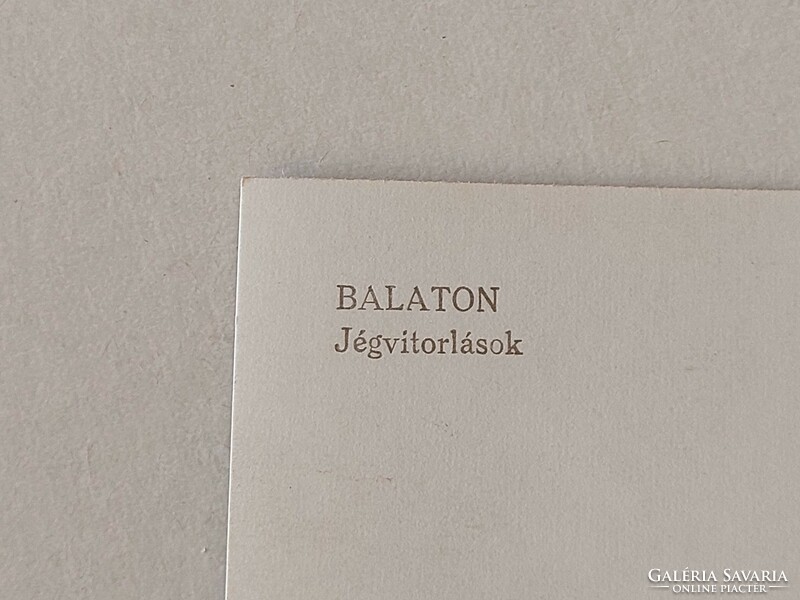 Régi képeslap téli Balaton fotó levelezőlap jégvitorlások