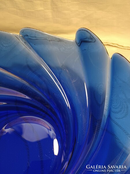 Large blue French glass centerpiece serving bowl