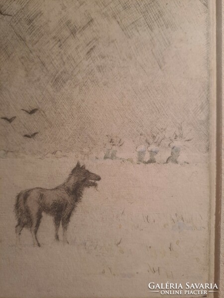 Original star józsef: winter border with wolves etching