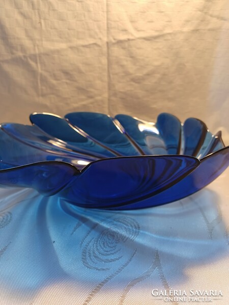 Large blue French glass centerpiece serving bowl