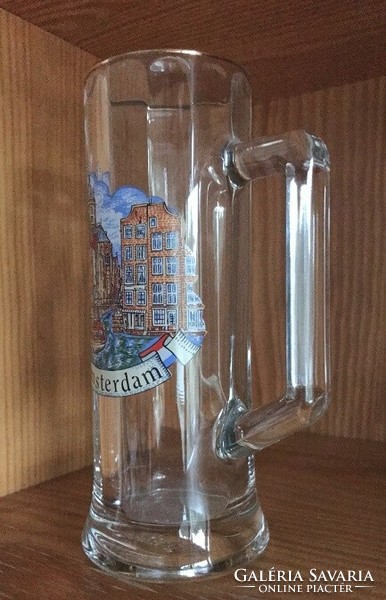 Glass jar with Amsterdam inscription - 17 cm high