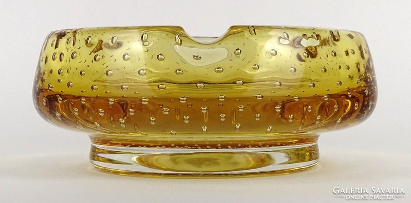 1O214 Borostyánsárga fújt művészi üveg hamutál 16.5 cm