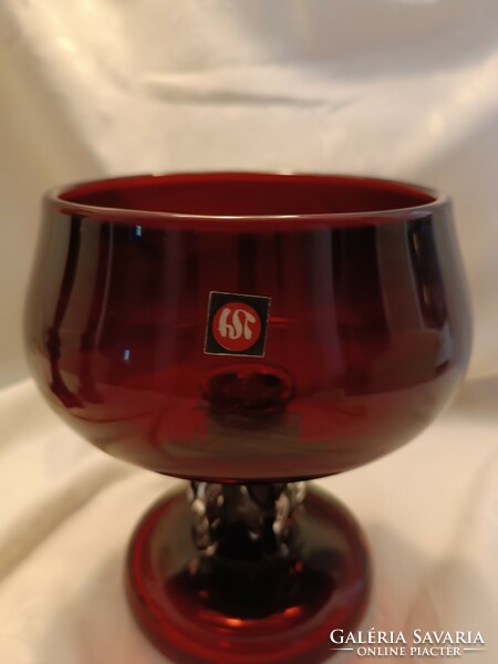 Vintage hand blown glass goblet ruby red and transparent