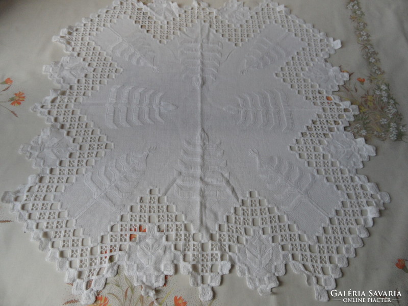 Hand-embroidered white Christmas tablecloth