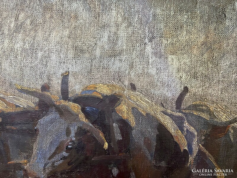 Viski János - Munka a földeken (olaj, vászon) 60 x 80