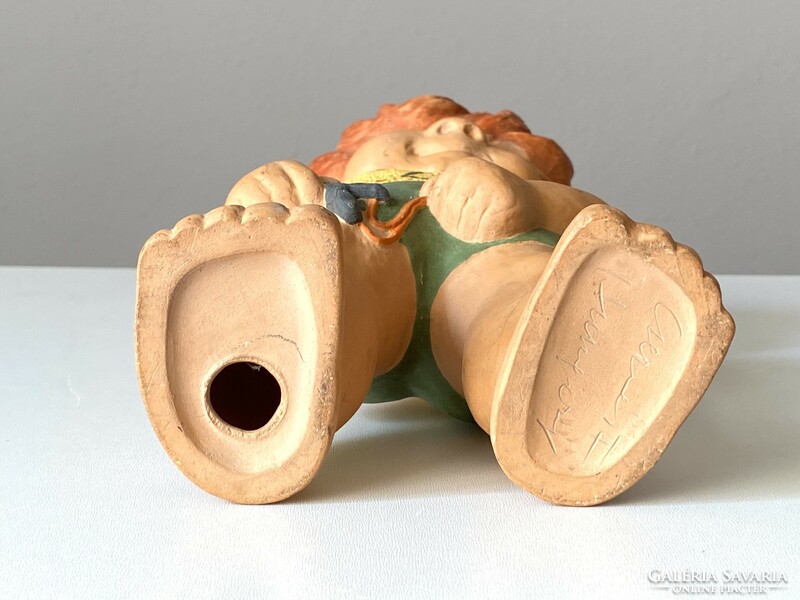 Ferenc Csermák (1932-2012) Hungarian retro ceramic sculpture marked with a bad child slingshot