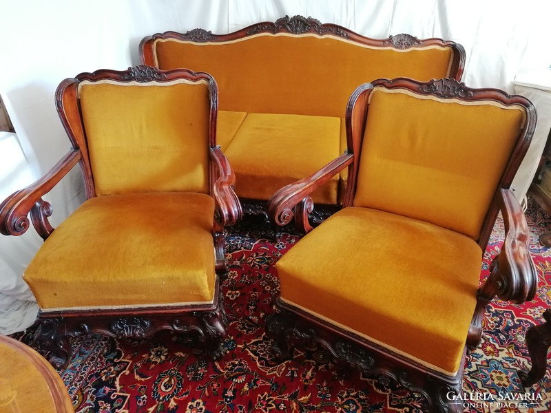 Antique sofa set, sofa, two armchairs, two chairs, round table