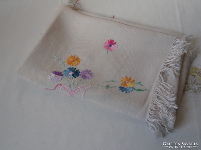Hand-embroidered floral tablecloth
