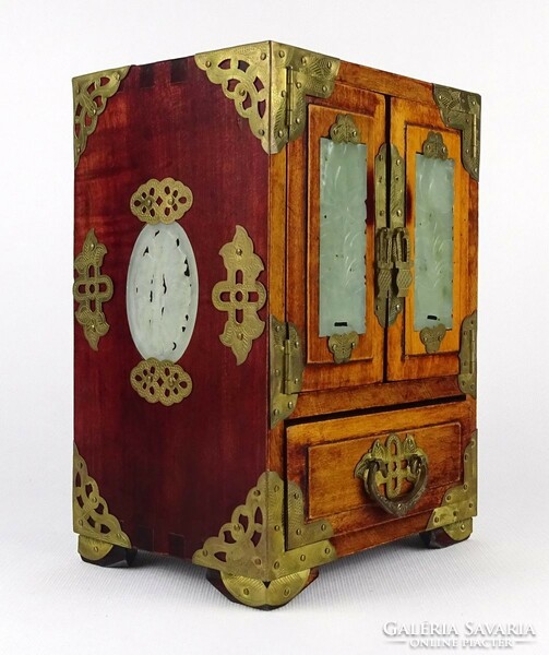 1N914 old Chinese jade musical mahogany jewelry cabinet