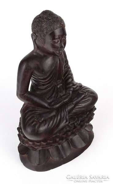 1N913 Nagyméretű faragott egzotikus fa Buddha szobor 26.5 cm