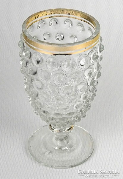 1O215 Antik aranyozott bütykös talpas fújt üveg pohár 13 cm