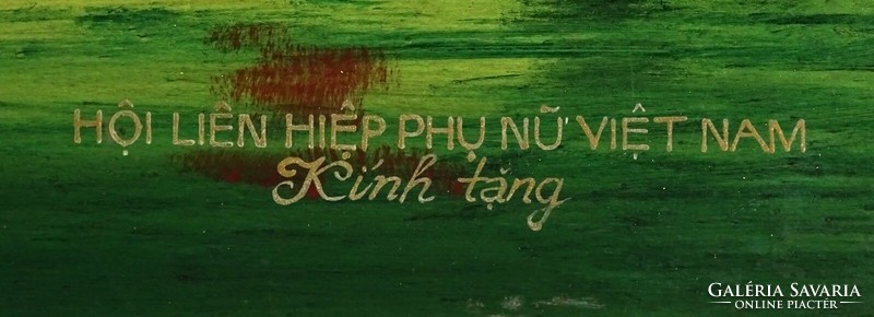 1N916 Régi festett vietnámi kép táblakép 30 x 44 cm