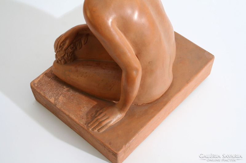 Zoltán Liskai forged female nude 1930. Paris 32x26x20cm terracotta figure blacksmith Paris ceramic sculpture