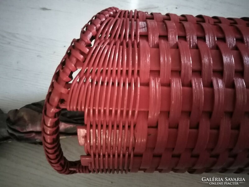 Rattan - colored umbrella stand / red