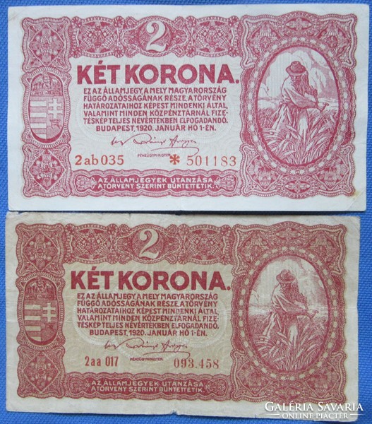 2 db papír 2 korona 2 ad, 2 aa, csillag és csillag nélkül 1920