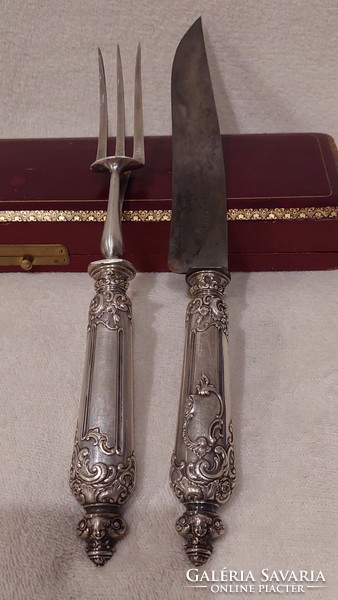 Denis grau tourcoing French antique silver meat fork and knife set in box