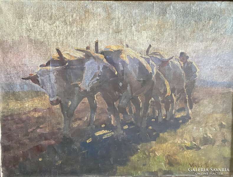 János Viski - work in the fields (oil, canvas) 60 x 80