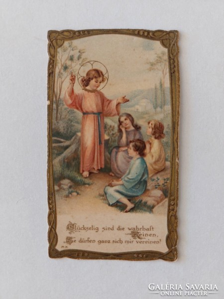 Old religious prayer card 1908 mini art nouveau icon