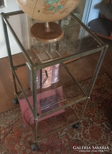 1960s Italian copper and glass combination roller tray and newspaper holder