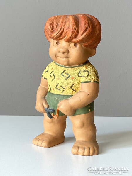Ferenc Csermák (1932-2012) Hungarian retro ceramic sculpture marked with a bad child slingshot