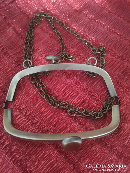 Copper bag frame, non-perforated, vintage, 16 x 7 cm rig, 130 cm chain