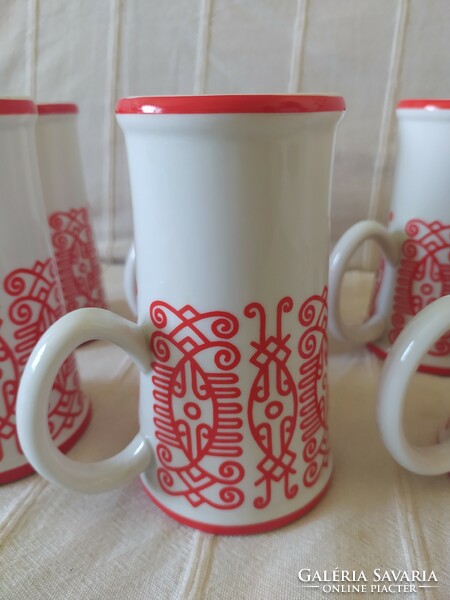 Hollóházi - collector's retro beer mug set flawless, marked, 6 in one, 4 dl, 14 cm