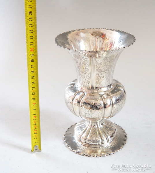 Silver vase - with floral engraved decor