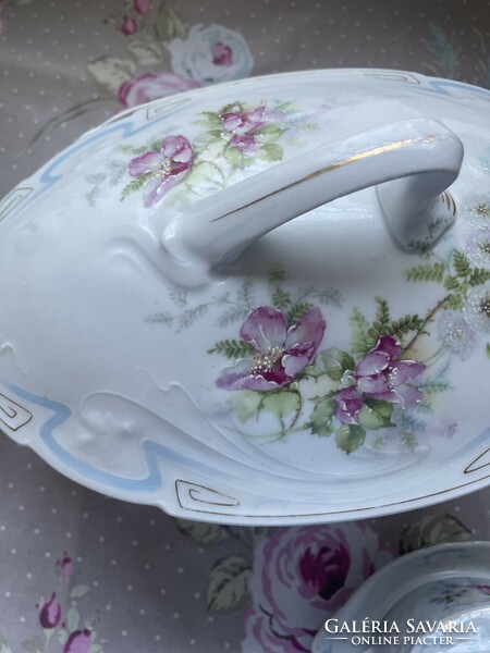 A beautiful art nouveau hand-painted soup bowl full of flowers