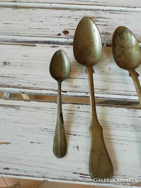 Copper spoon, fork, teaspoon 4 pieces silver-plated, from a set from the end of the 19th century that remained