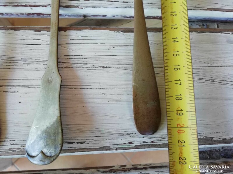 Copper spoon, fork, teaspoon 4 pieces silver-plated, from a set from the end of the 19th century that remained