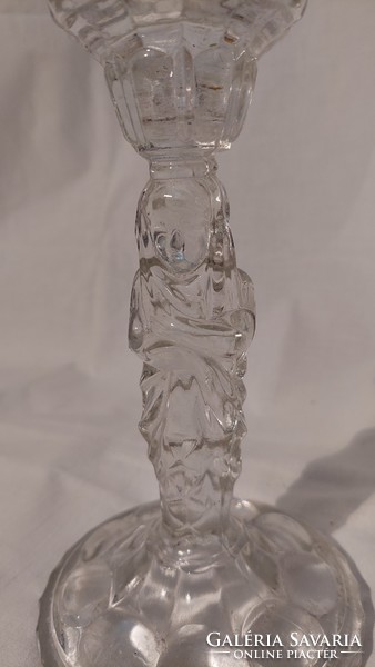 Régi figurális üveg gyertyatartó